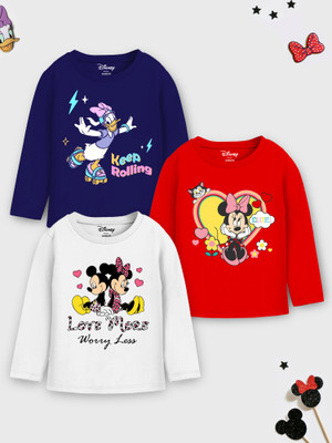 DISNEY BY MISS & CHIEF Girls Cartoon Cotton Blend Regular T Shirt(Multicolor, Pack of 3)
