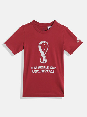 ADIDAS Boys Typography, Printed Pure Cotton Regular T Shirt(Red, Pack of 1)