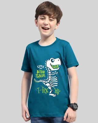 AUSK Boys Printed Cotton Blend Regular T Shirt(Dark Blue, Black, Pack of 1)