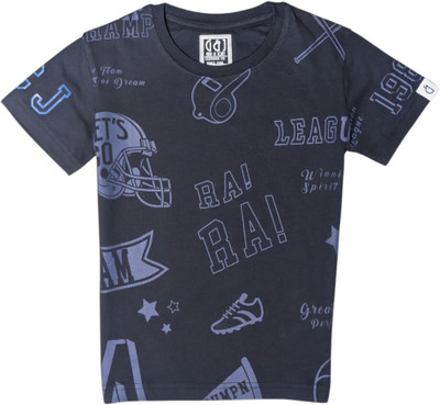 GINI & JONY Boys Graphic Print Cotton Blend Regular T Shirt(Blue, Pack of 1)