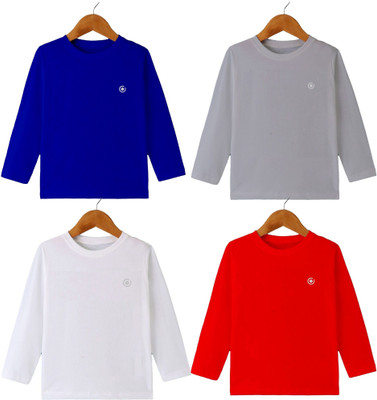 MYO Boys & Girls Solid Cotton Blend Regular T Shirt(Multicolor, Pack of 4)