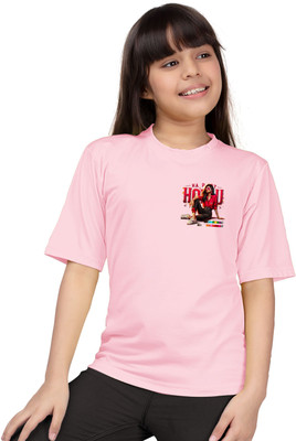SHASTIGA EXPORTS Girls Printed Pure Cotton Oversized T Shirt(Pink, Pack of 1)