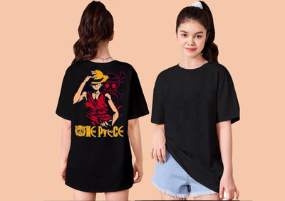 toystshirt Girls Printed Pure Cotton Oversized T Shirt(Black, Pack of 1)