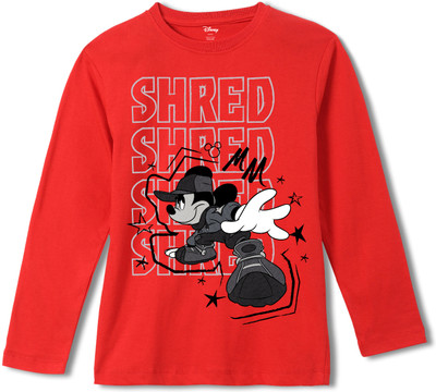 DISNEY BY MISS & CHIEF Boys Graphic Print Pure Cotton Regular T Shirt(Red, Pack of 1)