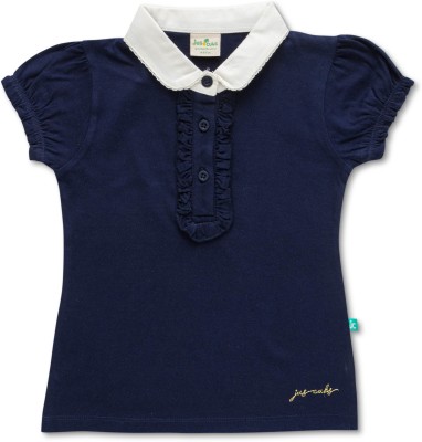 JusCubs Girls Printed Cotton Blend T Shirt(Dark Blue, Pack of 1)