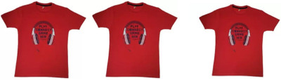 PEJA-10 Boys & Girls Typography Cotton Blend Regular T Shirt(Red, Pack of 3)