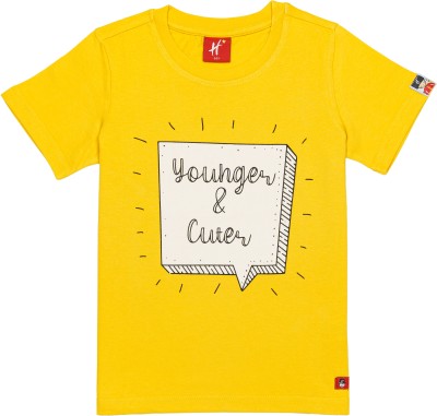 H By Hamleys Boys Printed Cotton Blend Regular T Shirt(Yellow, Pack of 1)