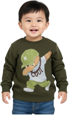 sahana Boys & Girls Printed Cotton Blend Regular T Shirt(Green, Pack of 1)
