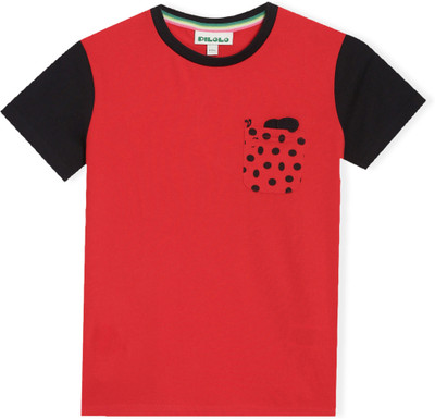 pilolo Boys & Girls Printed Pure Cotton Regular T Shirt(Red, Pack of 1)