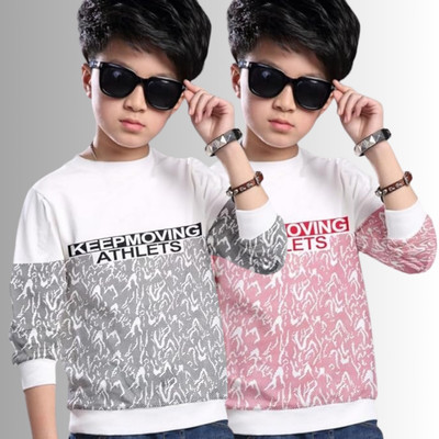 LILBITS Boys Printed Cotton Blend Regular T Shirt(Multicolor, Pack of 2)