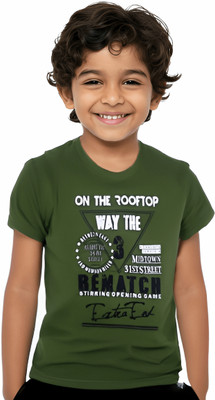 Ishkart Boys Graphic Print Pure Cotton Slim T Shirt(Dark Green, Pack of 1)