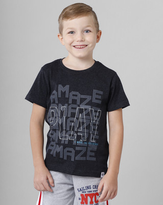 Codez Boys Printed Cotton Blend Regular T Shirt(Grey, Pack of 1)
