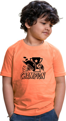 CHOMMBOOKA TRENDING Boys Typography, Graphic Print Pure Cotton Regular T Shirt(Orange, Pack of 1)