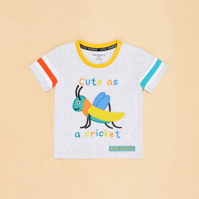 Pantaloons Baby Boys Typography, Printed Pure Cotton Regular T Shirt(Grey, Pack of 1)