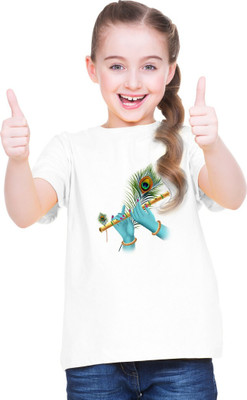 MH FASHION TRENDS Girls Printed Pure Cotton Oversized T Shirt(White, Pack of 1)