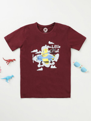 Yk Boys Printed Cotton Blend Regular T Shirt(Maroon, Pack of 1)