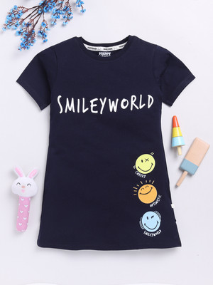 Happy Faces Baby Girls Cartoon Pure Cotton Regular T Shirt(Dark Blue, Pack of 1)