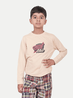 radprix Boys Typography Pure Cotton Regular T Shirt(Beige, Pack of 1)