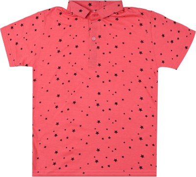 Fasla Boys Printed Cotton Blend T Shirt(Orange, Pack of 1)