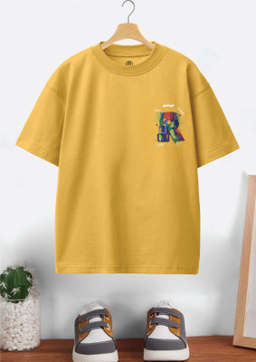 Codez Boys Printed Cotton Blend Oversized T Shirt(Yellow, Pack of 1)