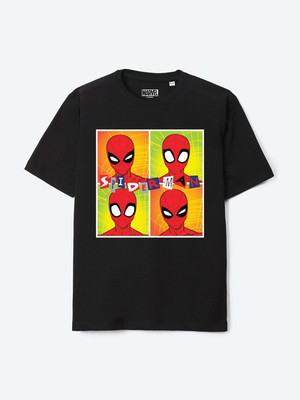 YK Marvel Boys Printed Cotton Blend Regular T Shirt(Black, Pack of 1)