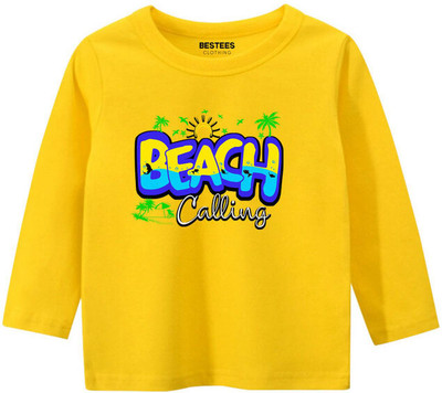 BESTEESCLOTHING Boys Printed Pure Cotton Regular T Shirt(Yellow, Pack of 1)