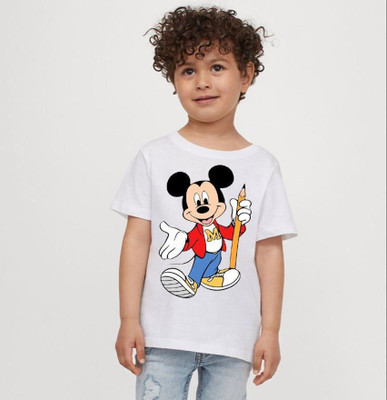 KPPRINT Boys Printed Cotton Blend Regular T Shirt(White, Pack of 1)