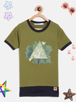 PAMPOLINA Girls Printed Cotton Blend Regular T Shirt(Dark Green, Pack of 1)