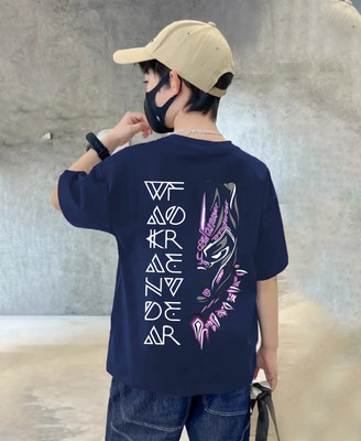 TODAYTREND Boys Printed Cotton Blend Oversized T Shirt(Dark Blue, Pack of 1)