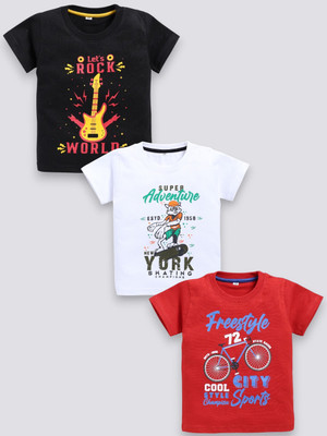 carrydreams Boys Printed Pure Cotton Regular T Shirt(Multicolor, Pack of 3)