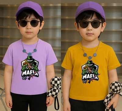 Lecowar Boys Printed Polyester Regular T Shirt(Purple, Yellow, Pack of 2)