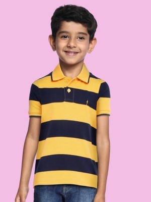 INDIAN TERRAIN Boys Striped Pure Cotton Regular T Shirt(Yellow, Pack of 1)