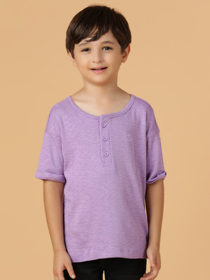 TALES & STORIES Baby Boys Solid Viscose Rayon Oversized T Shirt(Purple, Pack of 1)