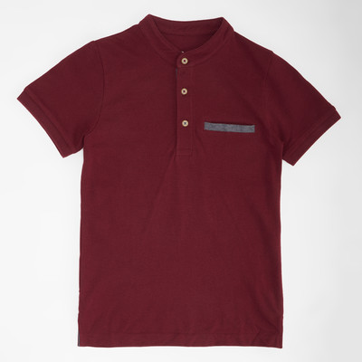 Pantaloons Junior Boys Solid Cotton Blend Regular T Shirt(Maroon, Pack of 1)