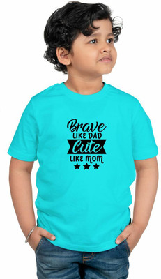 CHOMBOOKA Boys & Girls Solid, Graphic Print Pure Cotton Regular T Shirt(Blue, Pack of 1)