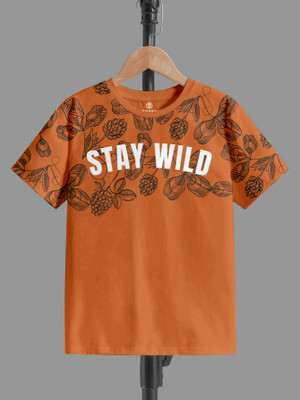 Codez Boys Printed Pure Cotton Regular T Shirt(Brown, Pack of 1)