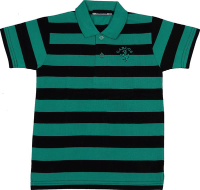 NeuVin Boys Striped Cotton Blend Regular T Shirt(Dark Green, Pack of 1)