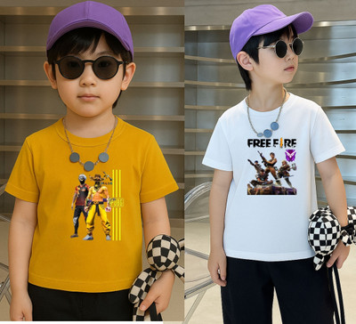 Lecowar Boys Printed Polyester Regular T Shirt(Yellow, White, Pack of 1)