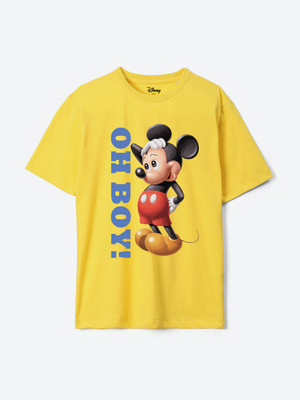 WEAR YOUR MIND Boys Graphic Print Pure Cotton Oversized T Shirt(Yellow, Pack of 1)
