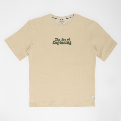 Pantaloons Junior Boys Solid Cotton Blend Oversized T Shirt(Beige, Pack of 1)