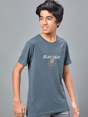 TECHNOSPORT Boys Printed Polyester Slim T Shirt(Grey, Pack of 1)