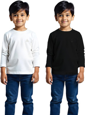 Kuchipoo Boys Solid Cotton Blend Regular T Shirt(Multicolor, Pack of 2)