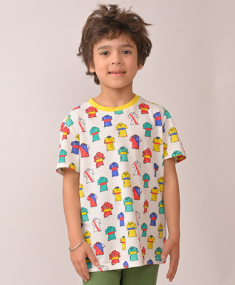 anthrilo Baby Boys Printed Cotton Blend Regular T Shirt(White, Pack of 1)