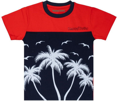 Happy Jolly Boys Printed Pure Cotton Regular T Shirt(Red, Pack of 1)