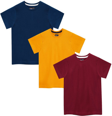 Dechado Boys Solid Pure Cotton Regular T Shirt(Multicolor, Pack of 3)