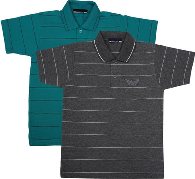 NeuVin Boys Striped Cotton Blend Regular T Shirt(Multicolor, Pack of 2)