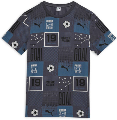 PUMA Boys Self Design Cotton Blend Regular T Shirt(Grey, Pack of 1)