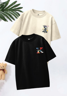 Codez Boys Graphic Print Pure Cotton Oversized T Shirt(Multicolor, Pack of 2)