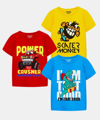 Trampoline Boys Printed Cotton Blend Regular T Shirt(Multicolor, Pack of 3)