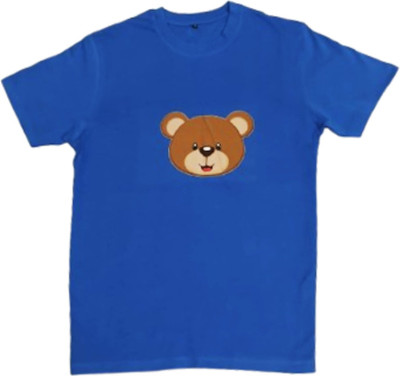 NEW TRENTING Boys & Girls Printed Pure Cotton Regular T Shirt(Dark Blue, Pack of 1)